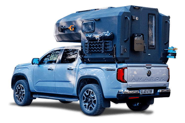 Gladiator pick-up camper mounted on a pickup truck