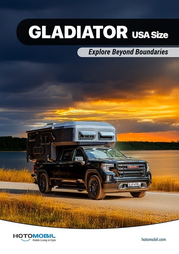 Gladiator USA size pickup camper catalogue cover