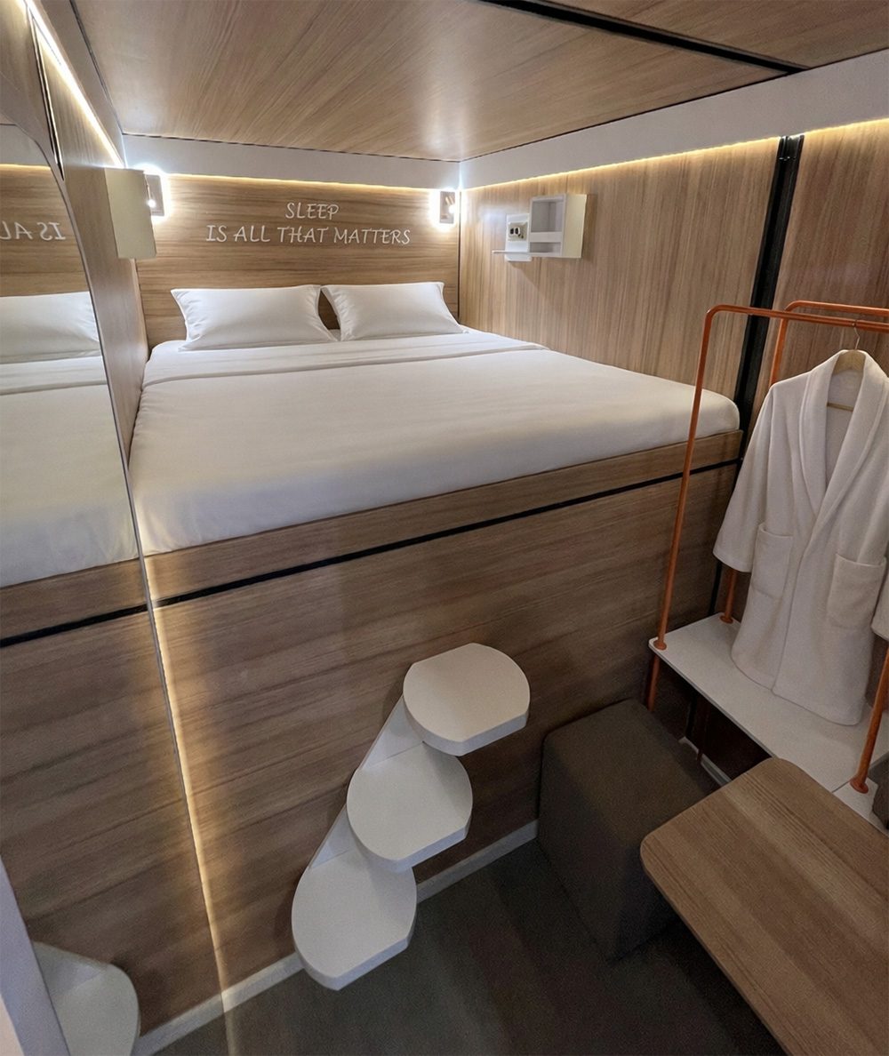 SleepPod capsule with oak interior finish