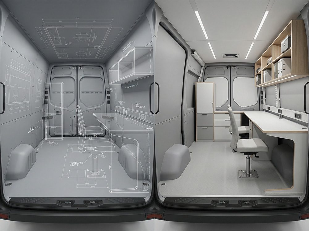Mobile office vehicle interior