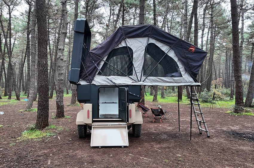 Atlas camper topper mounted on the Mohican trailer