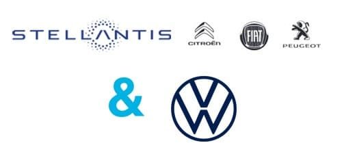 Stellantis and Volkswagen logos