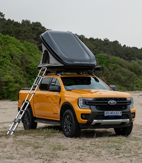 Urban Badger hardshell rooftop tent on a pickup